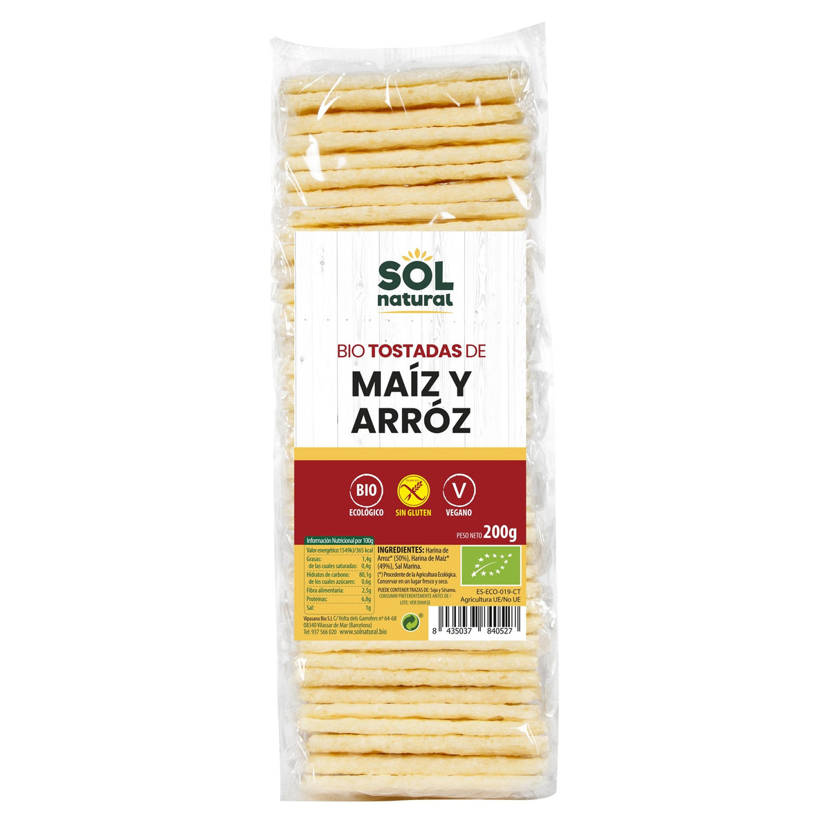 Tostadas de Maíz y Arroz Bio Sin Gluten Sol Natural 200 g