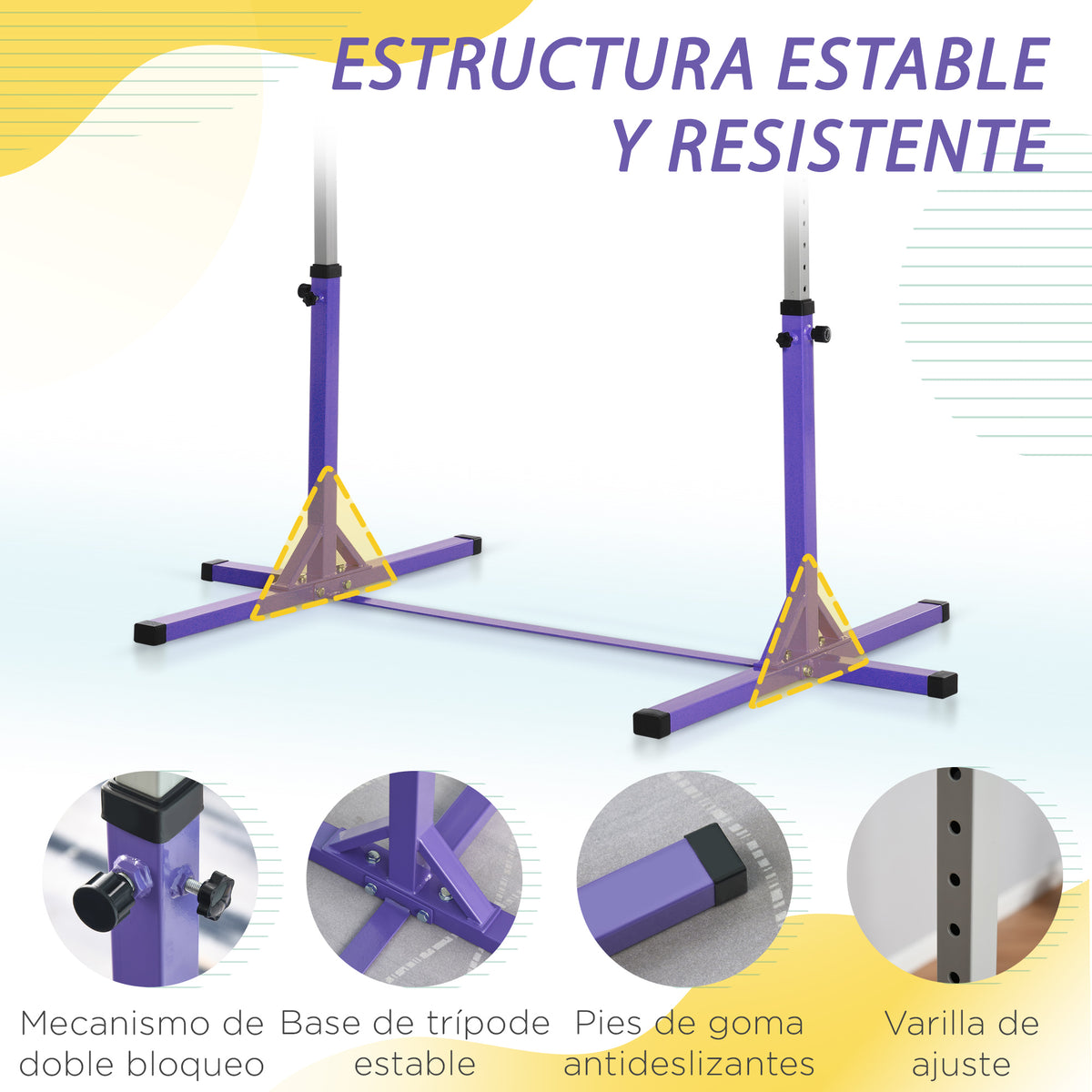 Barra De Gimnasia Homcom Acero Púrpura 194x121x150 Cm_5