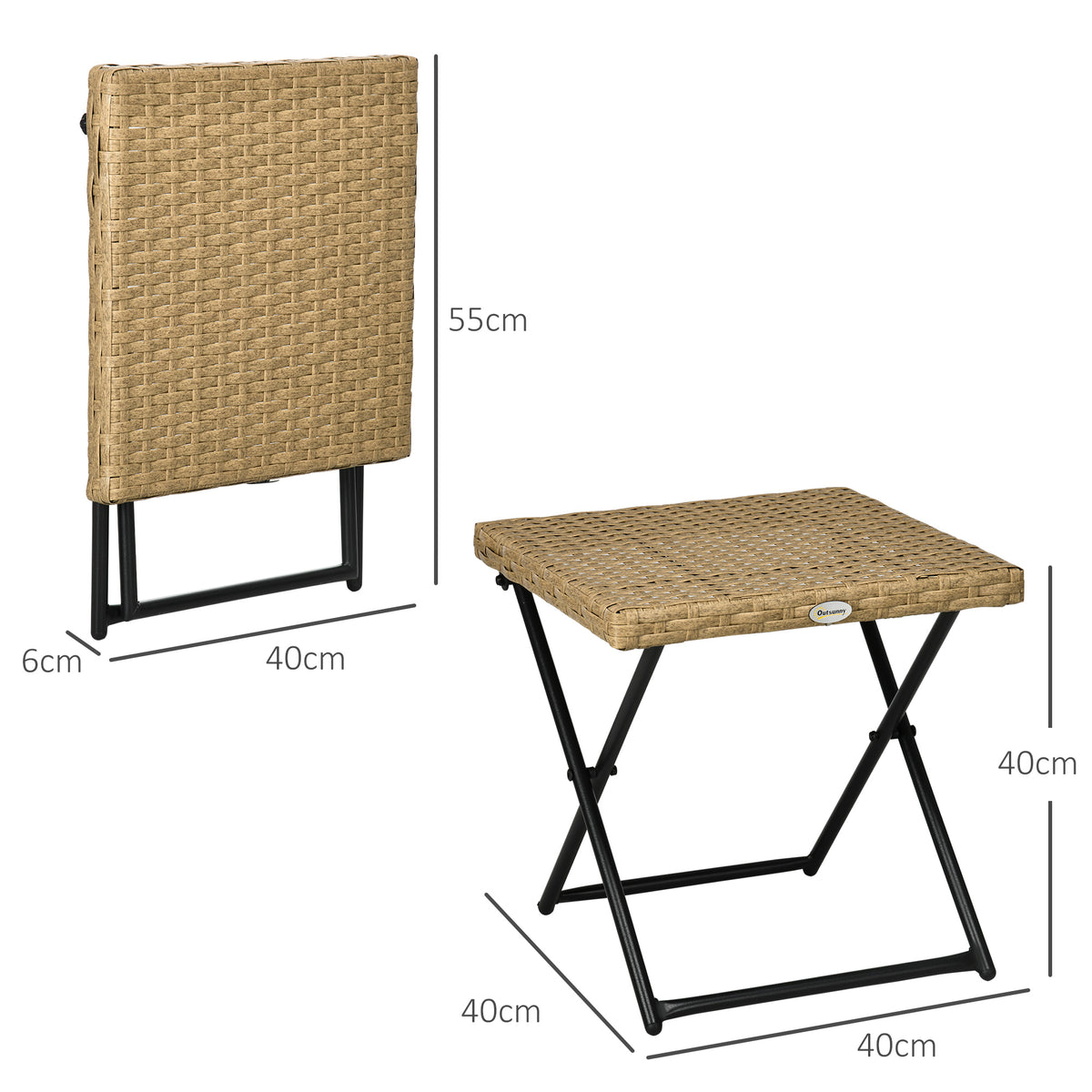 Mesa De Jardín Outsunny Acero, Pe Madera Natural 40x40x40 Cm_2