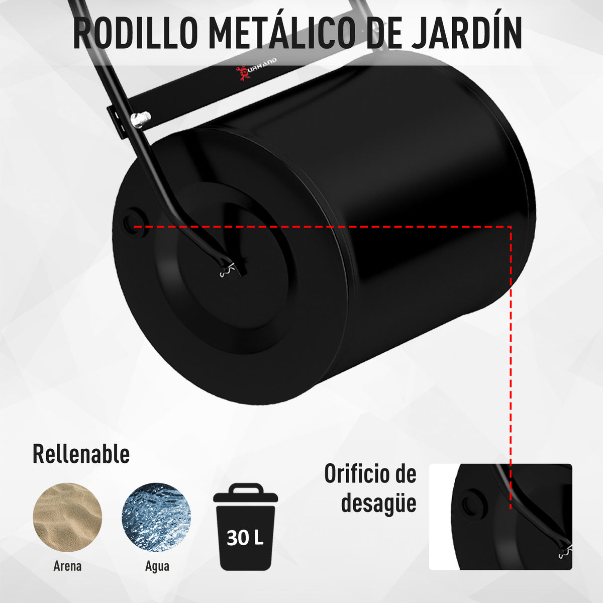Rodillo De Césped Durhand Negro 30l Llena De Agua 50x32x108cm Acero_5