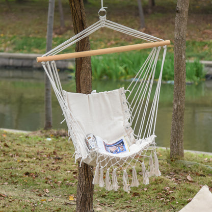 Silla Colgante Outsunny Algodón, Poliéster Blanco 90x50 Cm_1