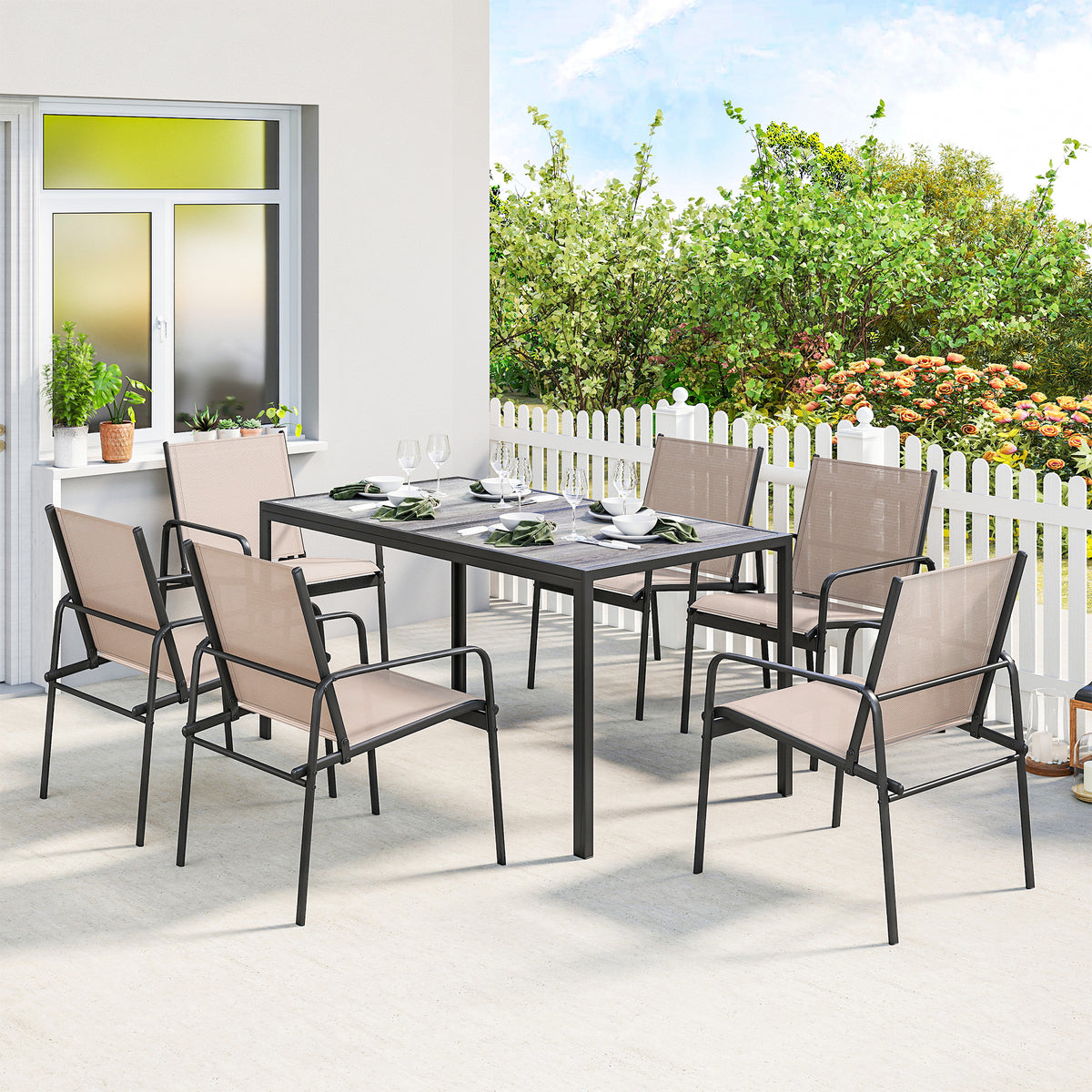 Conjunto De Jardín Outsunny Acero Galvanizado, Textilene Caqui 150x80x74 Cm_1