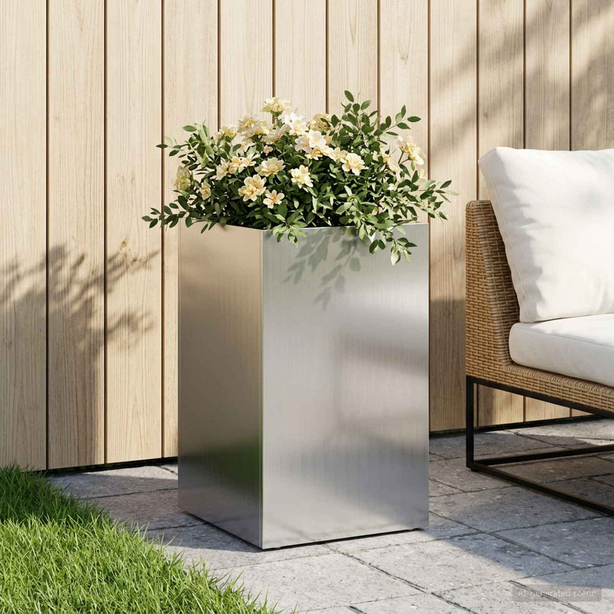 Macetero De Jardín Plateado 30 X 30 X 50 Cm Acero Galvanizado_1