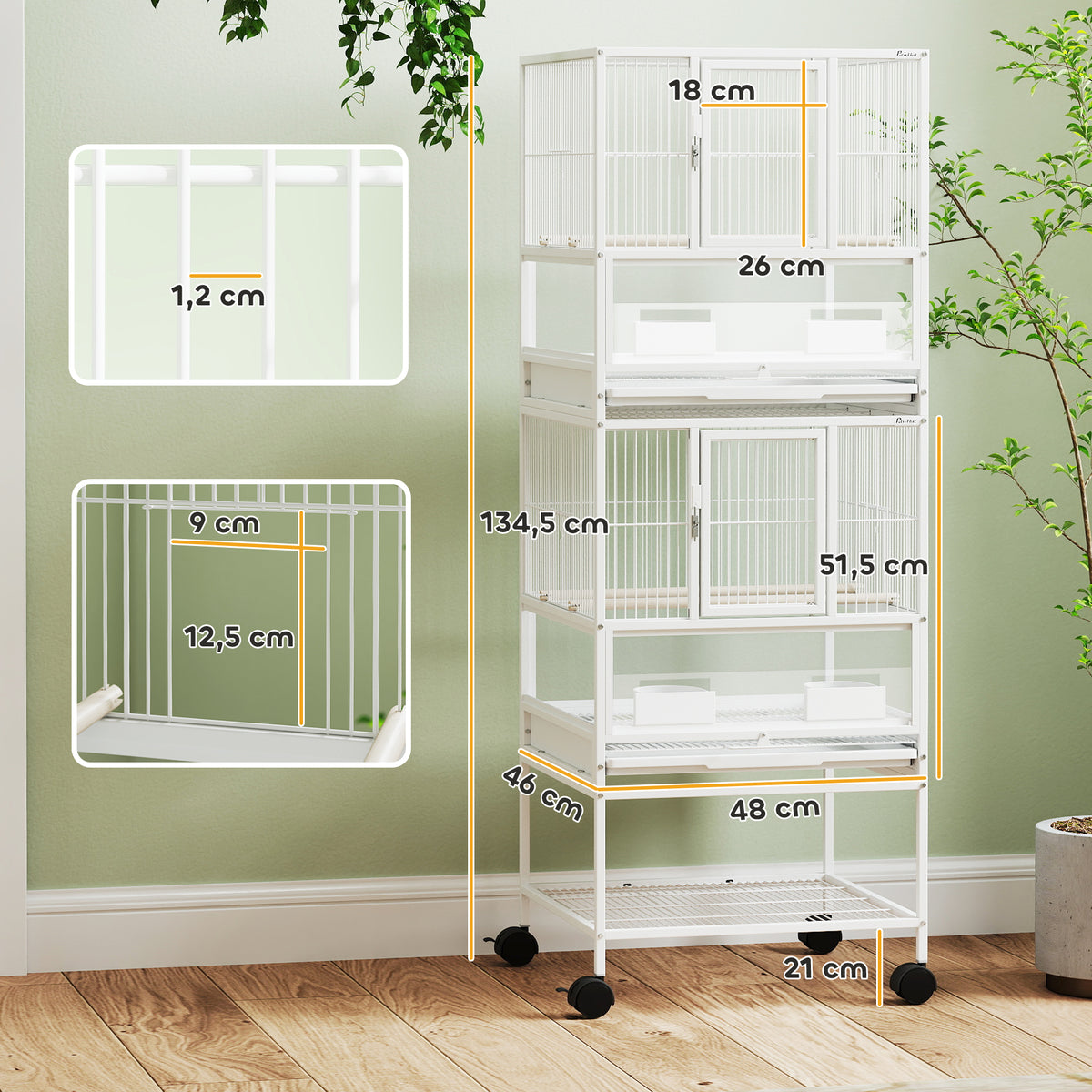 Jaula Para Pájaros Pawhut Acero Blanco 48x46x134.5 Cm D10-107v01wt_2