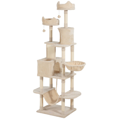Pawhut Árbol Rascador Para Gatos Grande Altura 206 Cm Con Hamacas Beige_1
