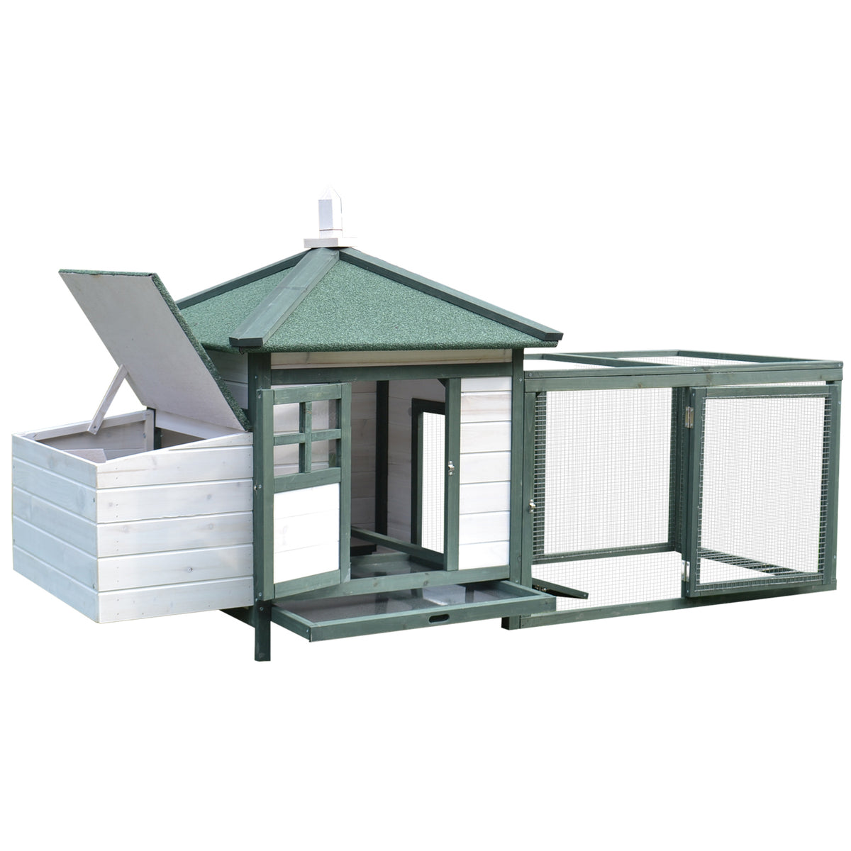 Gallinero De Madera Pawhut Madera De Pino, Metal Verde 196x76x97 Cm_3
