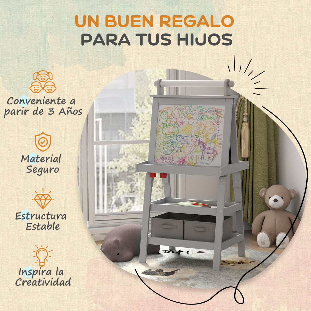 Caballete De Pintura Aiyaplay Mdf Gris 59x48x118 Cm_5