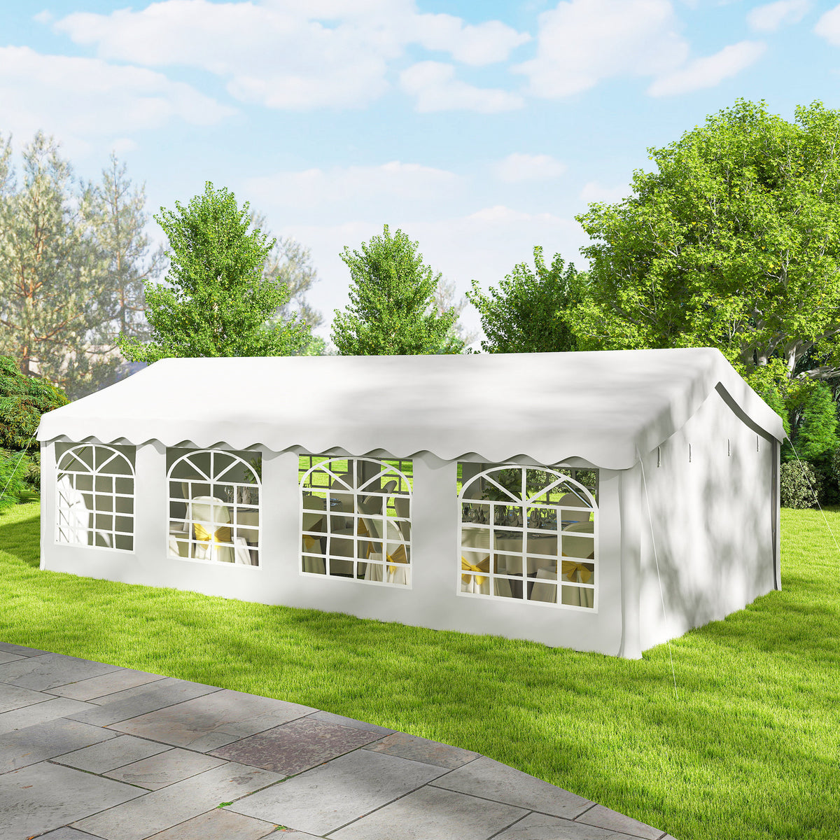 Carpa Para Fiesta Outsunny Acero Galvanizado, Tela De Pe Blanco 800x400x280 Cm_4