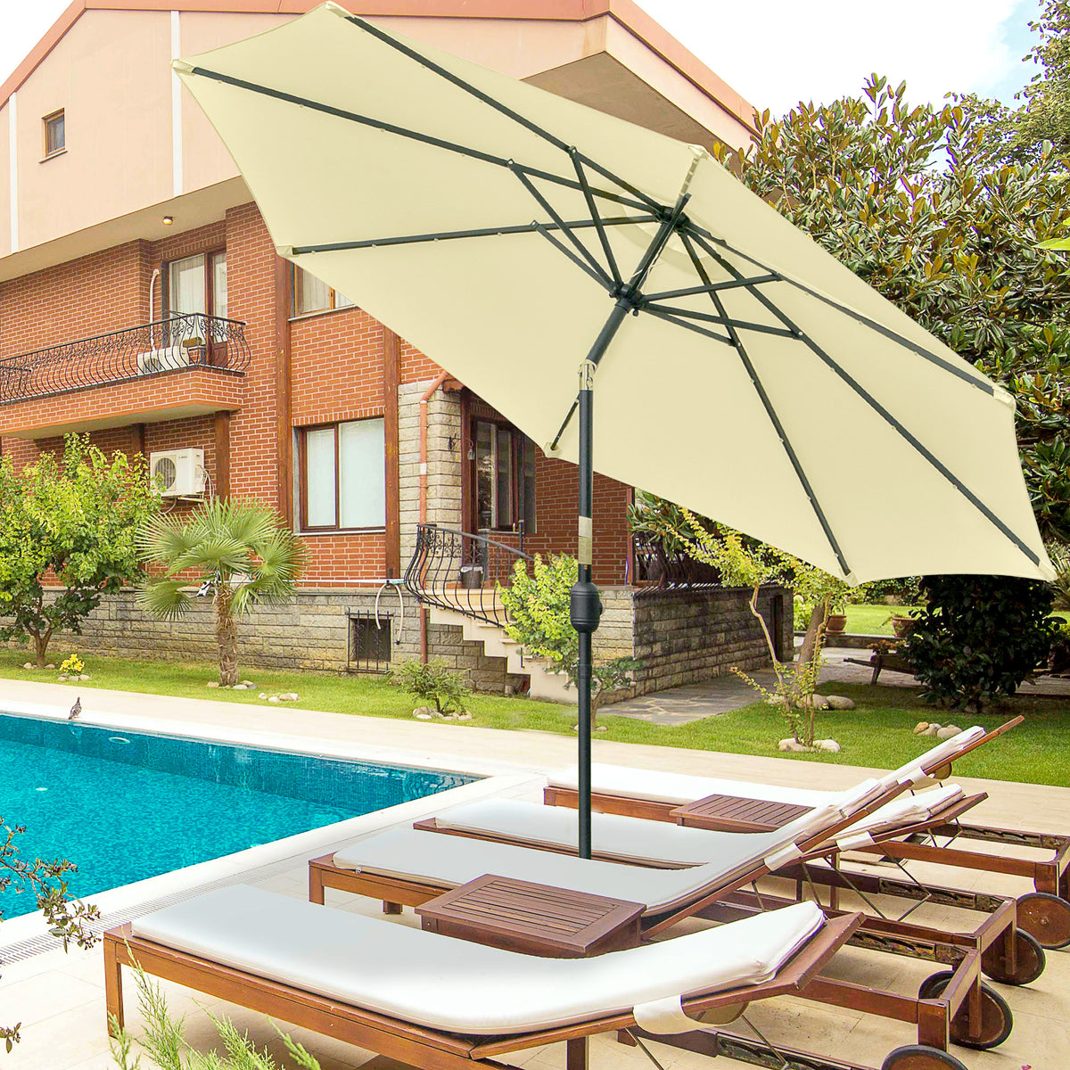 Sombrilla De Jardín Outsunny Acero, Poliéster Beige 265x265x233 Cm_1