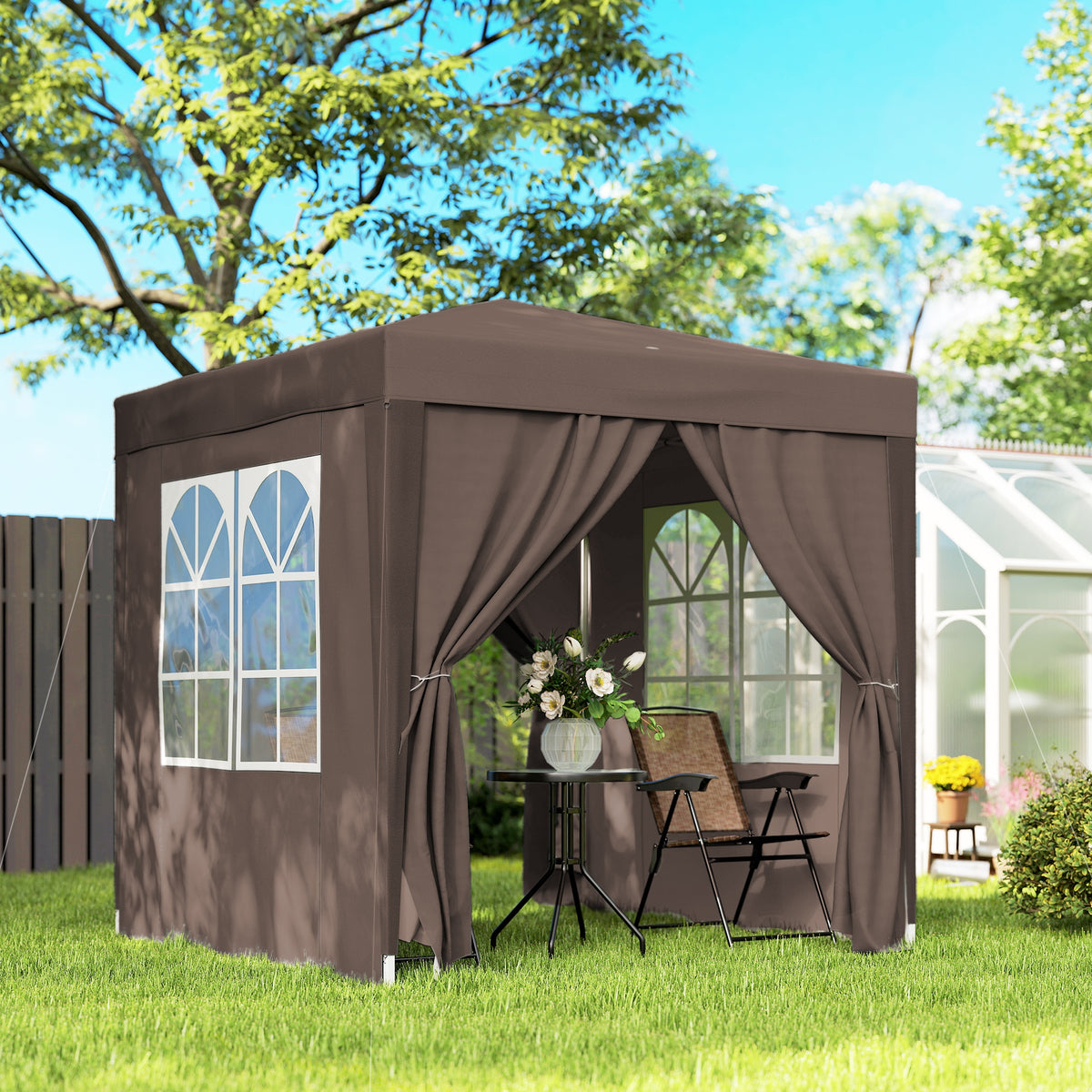 Carpa Plegable Outsunny Acero, Tela Oxford Marrón 200x200x240 Cm_1