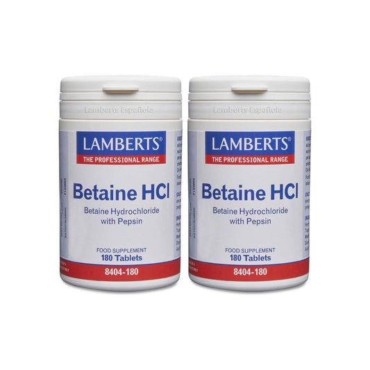 Pack 2 x Betaína HCl 324mg/Pepsina 5mg Lamberts, 180 tabletas