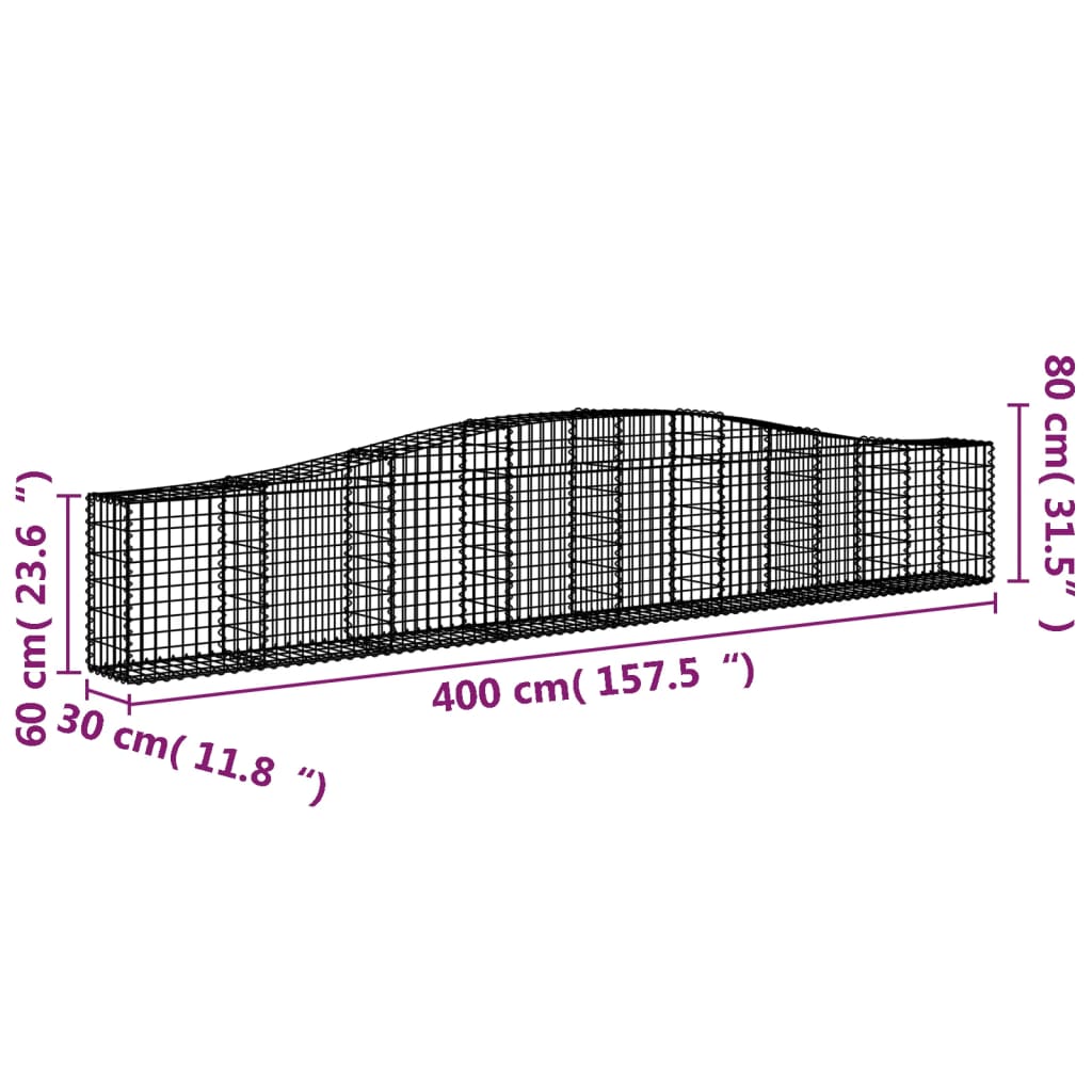 Cestas De Gaviones 9 Uds Forma De Arco Hierro 400x30x60/80 Cm_5