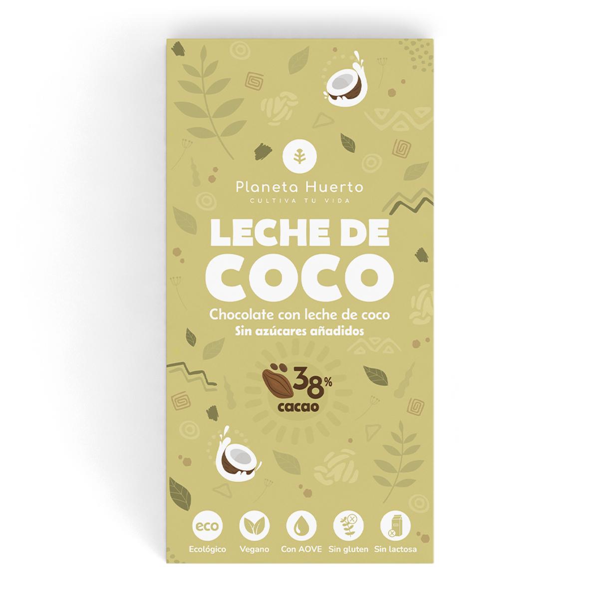 Tableta chocolate 38% con leche de coco vegano sin azúcares añadidos ECO Planeta Huerto 70 g