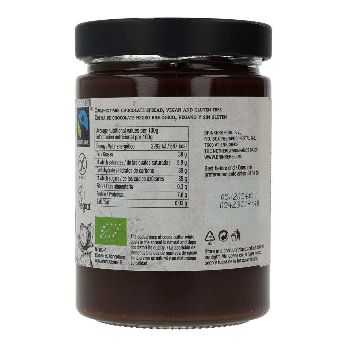 Crema de Chocolate Negro Vegano Sin Gluten La Vida Vegan, 270 g