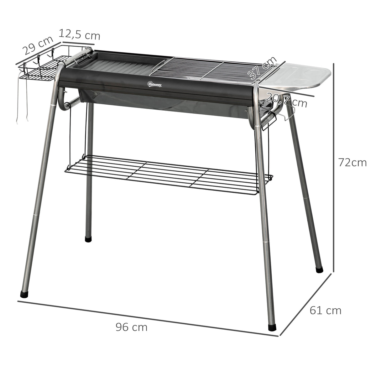 Barbacoa De Carbón Outsunny 96x61x72 Cm Negro_2
