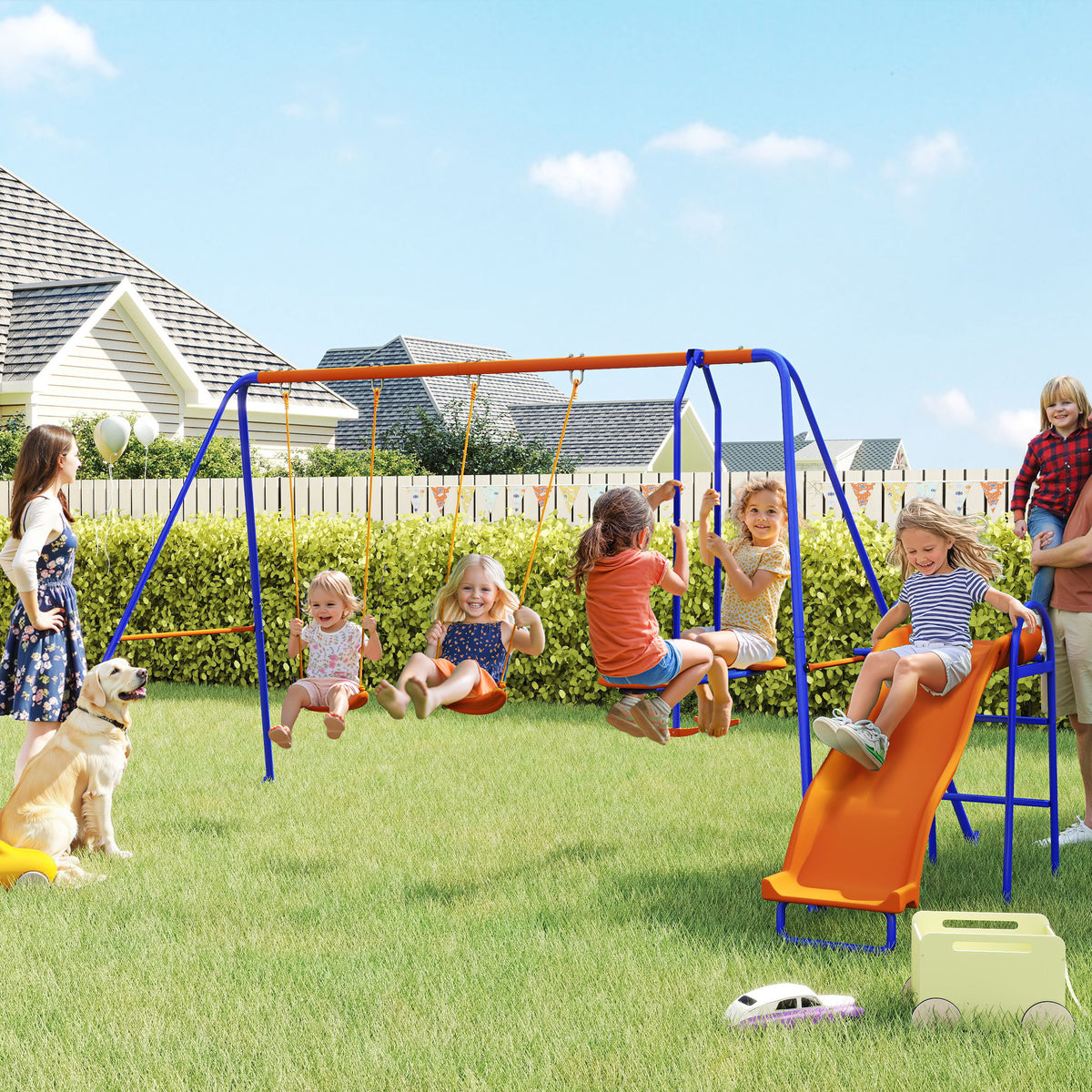 Columpio Infantil Outsunny Metal, Pe Multicolor 367x192x180 Cm_1