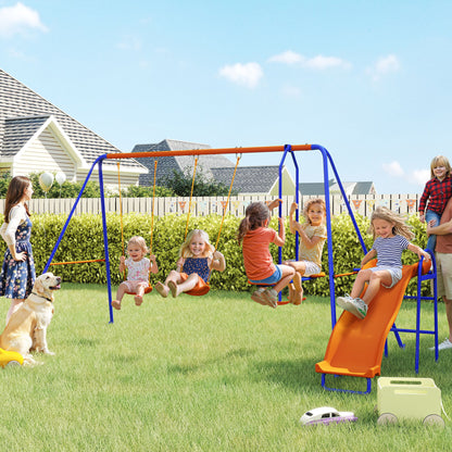 Columpio Infantil Outsunny Metal, Pe Multicolor 367x192x180 Cm_1