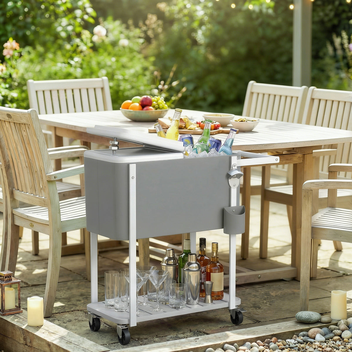 Carrito Nevera Outsunny Plástico, Acero Gris 84x38x83 Cm_1