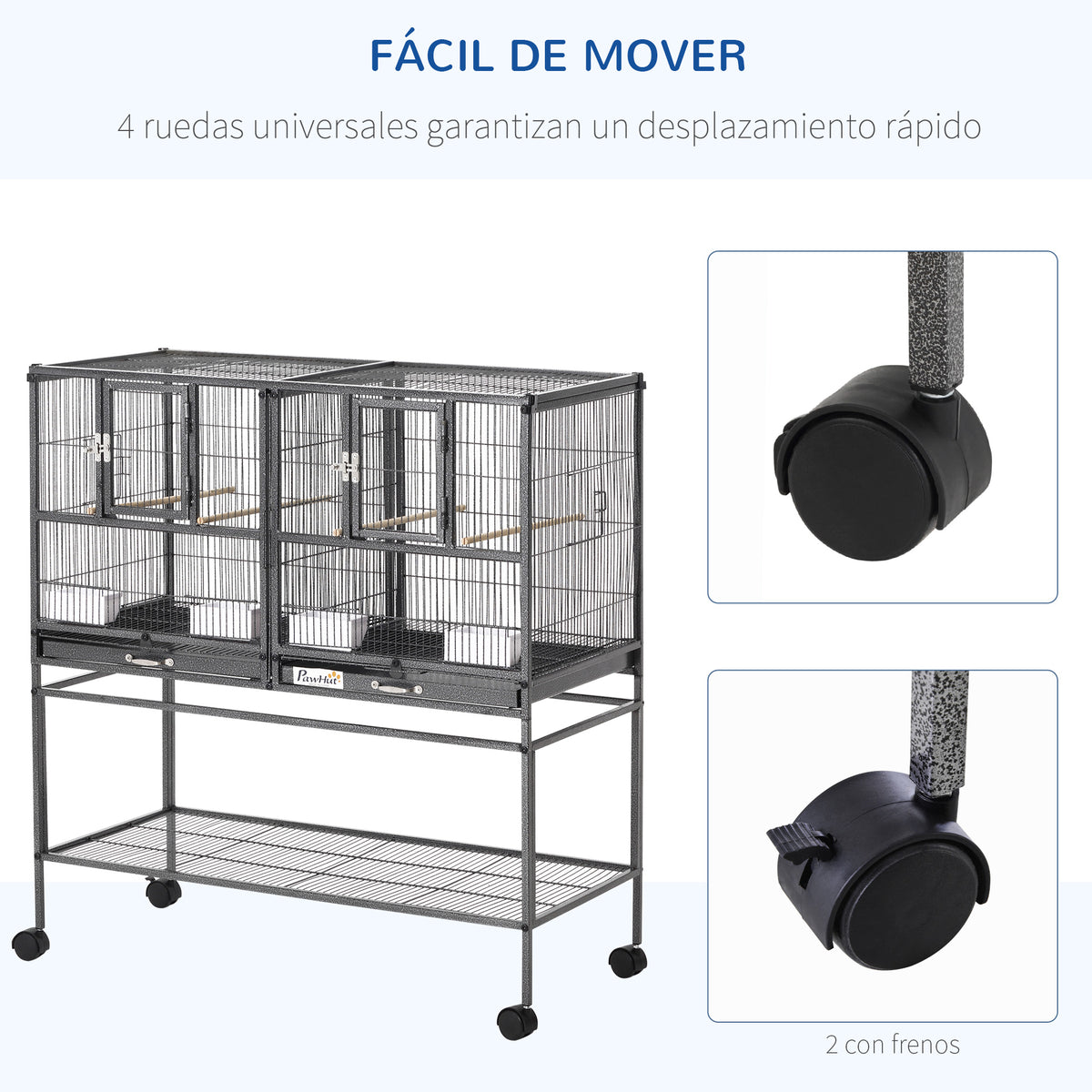 Jaula De Pájaros Pawhut Negro 95x45,5x102 Cm Metal Y Pp Y Madera_5