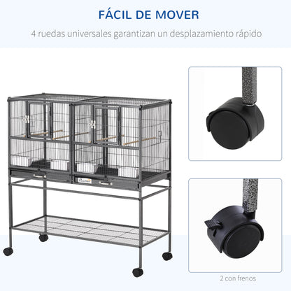 Jaula De Pájaros Pawhut Negro 95x45,5x102 Cm Metal Y Pp Y Madera_5
