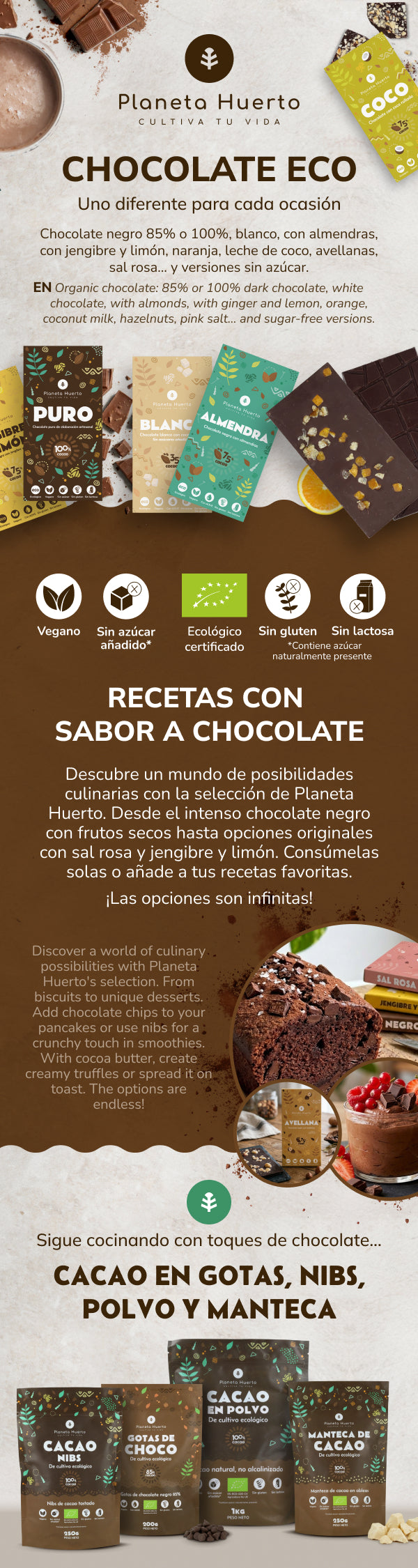 Tableta chocolate negro 75% con jengibre y limón ECO Planeta Huerto 70 gr