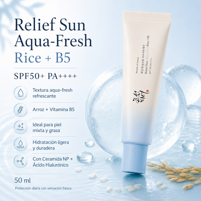 Protector Solar con arroz &amp; B5 Relief Sun Aqua Fresh Rice + B5 Beauty of Joseon 50 ml