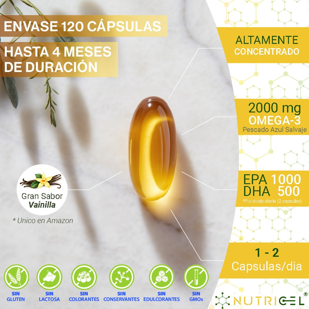 Omega 3 Superconcentrado 2000mg EPA 1000 / DHA 500 Nutricel 120 perlas