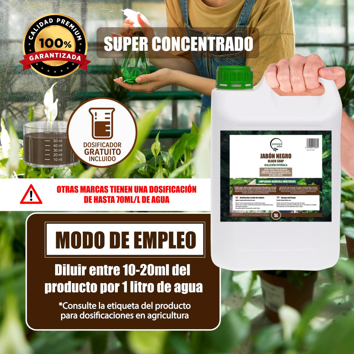 GREEN GOF Jabón Potásico Premium, 5L. Concentrado - Hongos Y Plagas - Actúa Por Contacto._4