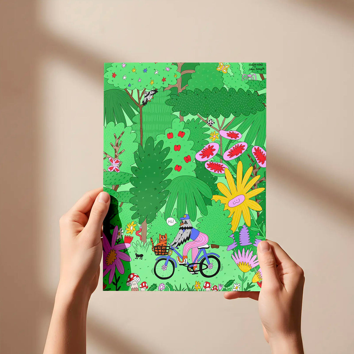 Lámina Decorativa A4 – Hi, Ilustración de Juani Bengali - Nature Vibes_1