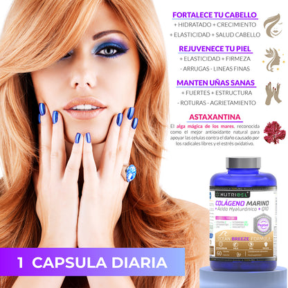 Colágeno marino Peptan® + Ácido hialurónico + CoQ10 Nutricel 60 cápsulas