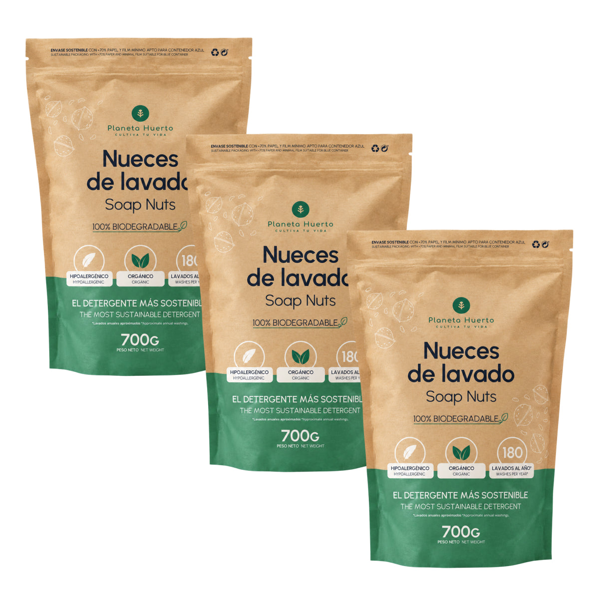 Pack 3xNueces de Lavado Planeta Huerto 700 gr