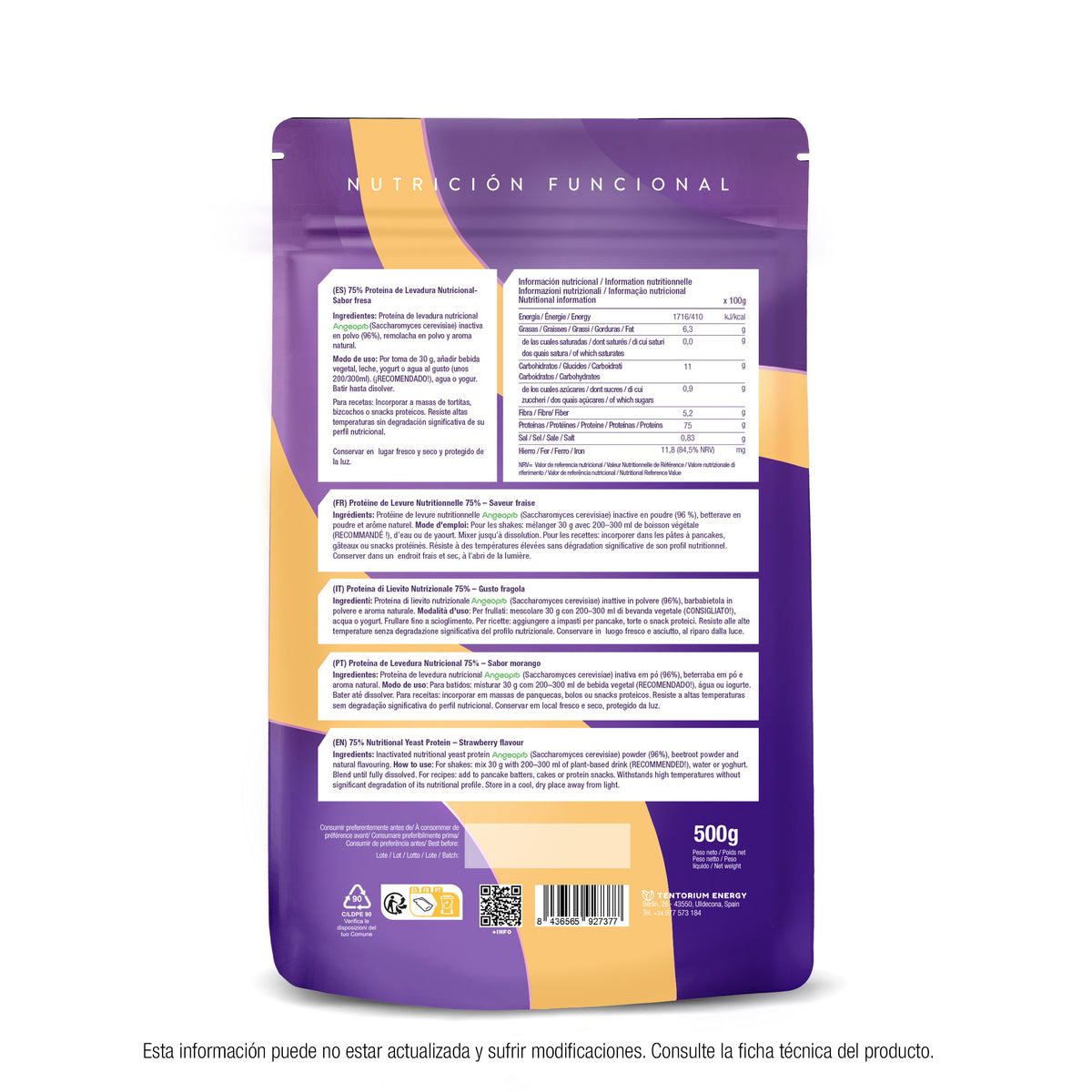 Proteína de levadura sabor fresa Energy Feelings 500 g XL Pack