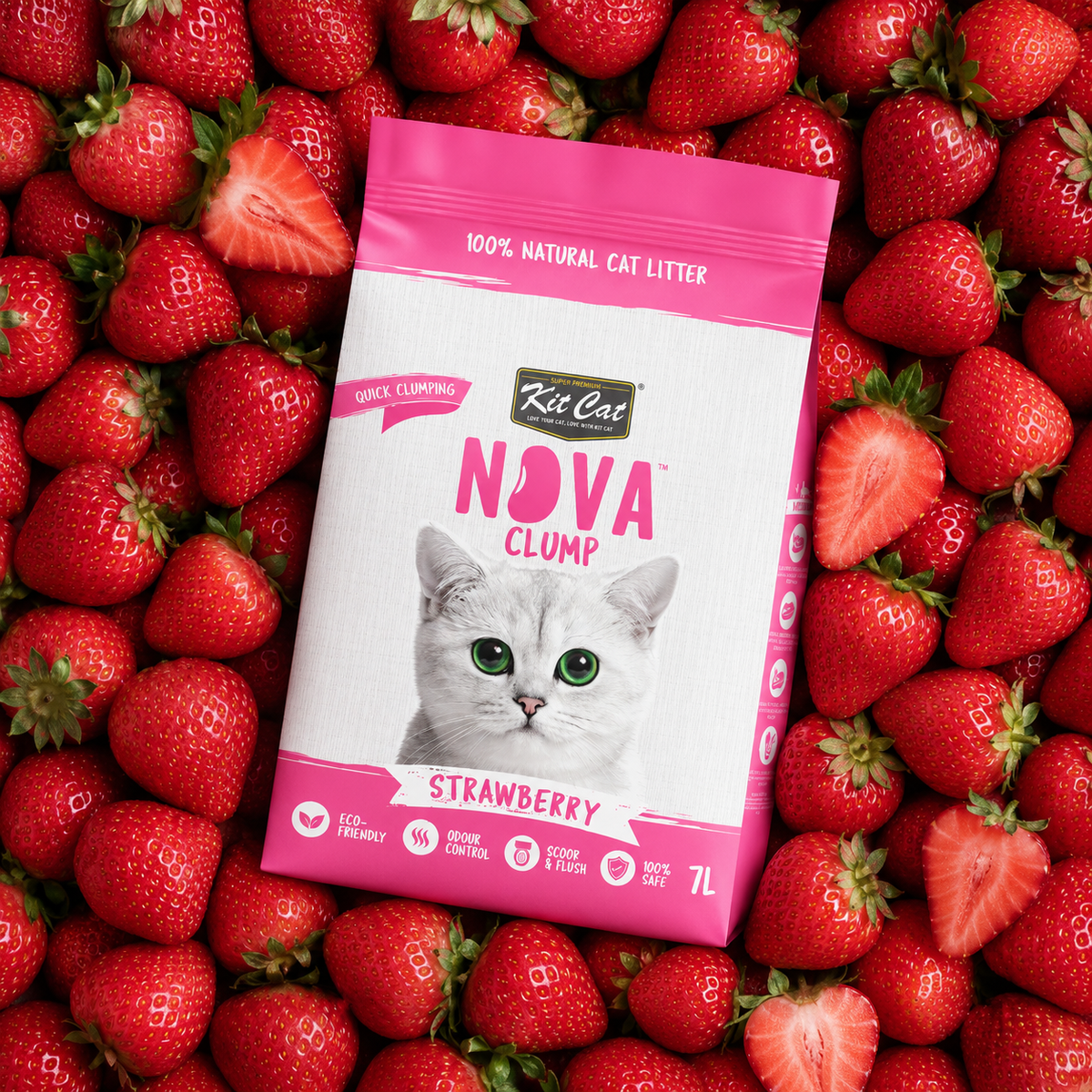Kit Cat Arena Eco Nova Clump - Strawberry 7 L Arena para gatos - Dulce y Frutal Suave