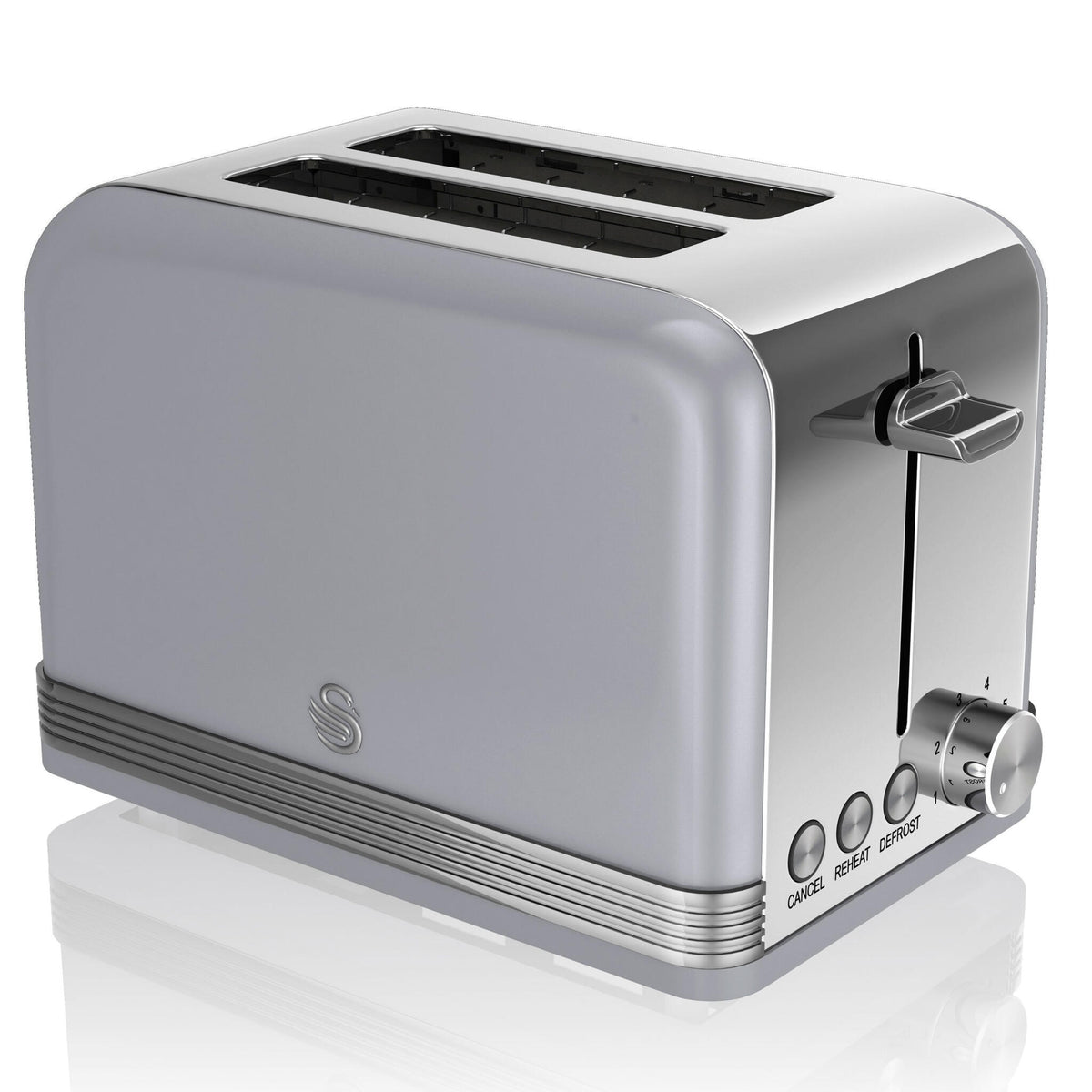 Swan Retro Tostadora Pan Ranura Ancha 2 Rebanadas, Regulador Nivel De Tostado, Descongelación, St19010grneu, Gris 800w_0
