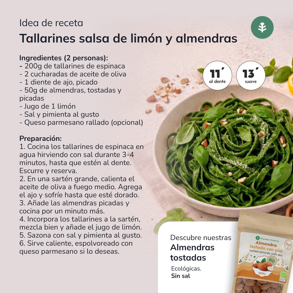 Tallarines de espinacas ECO Planeta Huerto 5 Kg