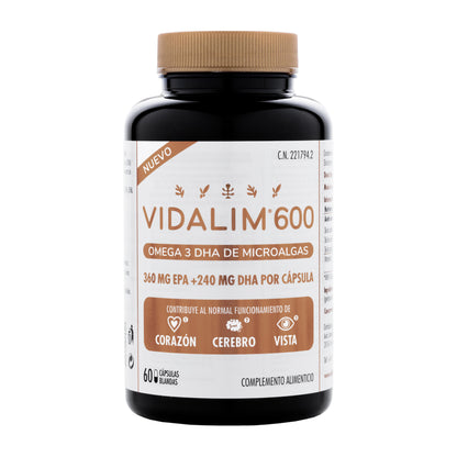 VIDALIM 600. Omega 3 de microalgas con 360 mg de EPA y 240 mg de DHA – 60 Cápsulas Vidalim_0