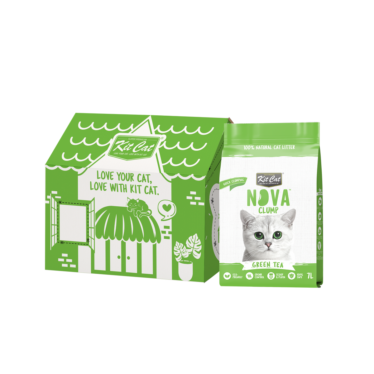 Kit Cat Arena Eco Nova Clump - Green Tea 7 L Arena para gatos - Fresco y Herbal