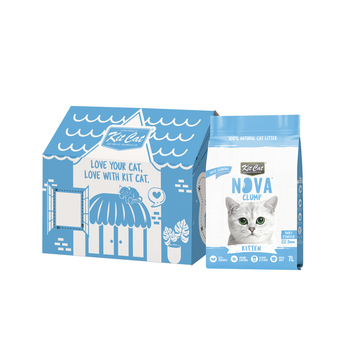 Kit Cat Arena Eco Nova Clump - Kitten Baby Powder 7 L Arena para gatos - Granulado fino Fragancia Suave