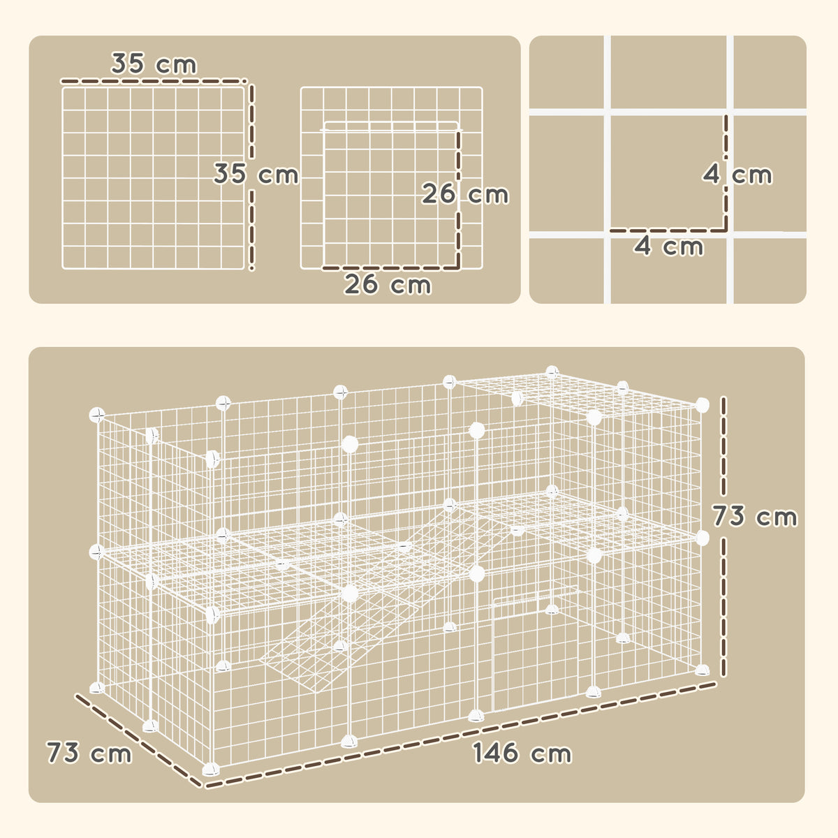 Parque Para Mascotas Pawhut Acero, Abs Blanco 146x73x73 Cm D06-072v00wt_2