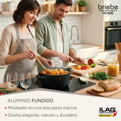 Briebe Batería De Cocina Inducción 6 Piezas Aluminio Fundido 3 Ollas Con Tapa De Cristal Antiadherente, Mgk-18, Negro_3