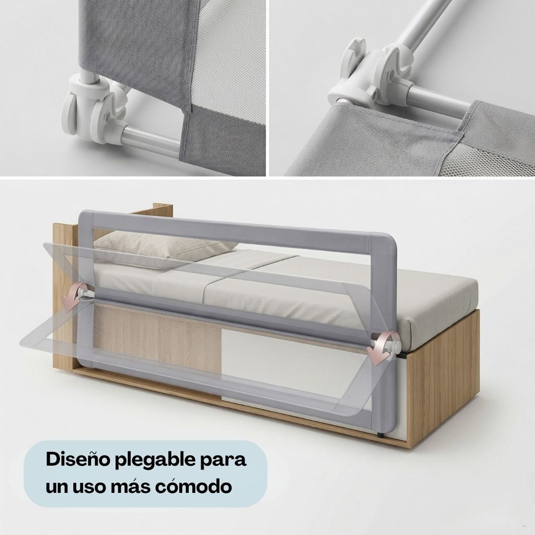 Barandilla De Cama Infantil 90 Cm – Altura Ajustable, Sistema Abatible, Malla Transpirable, Seguridad Anticaídas Bathby_1