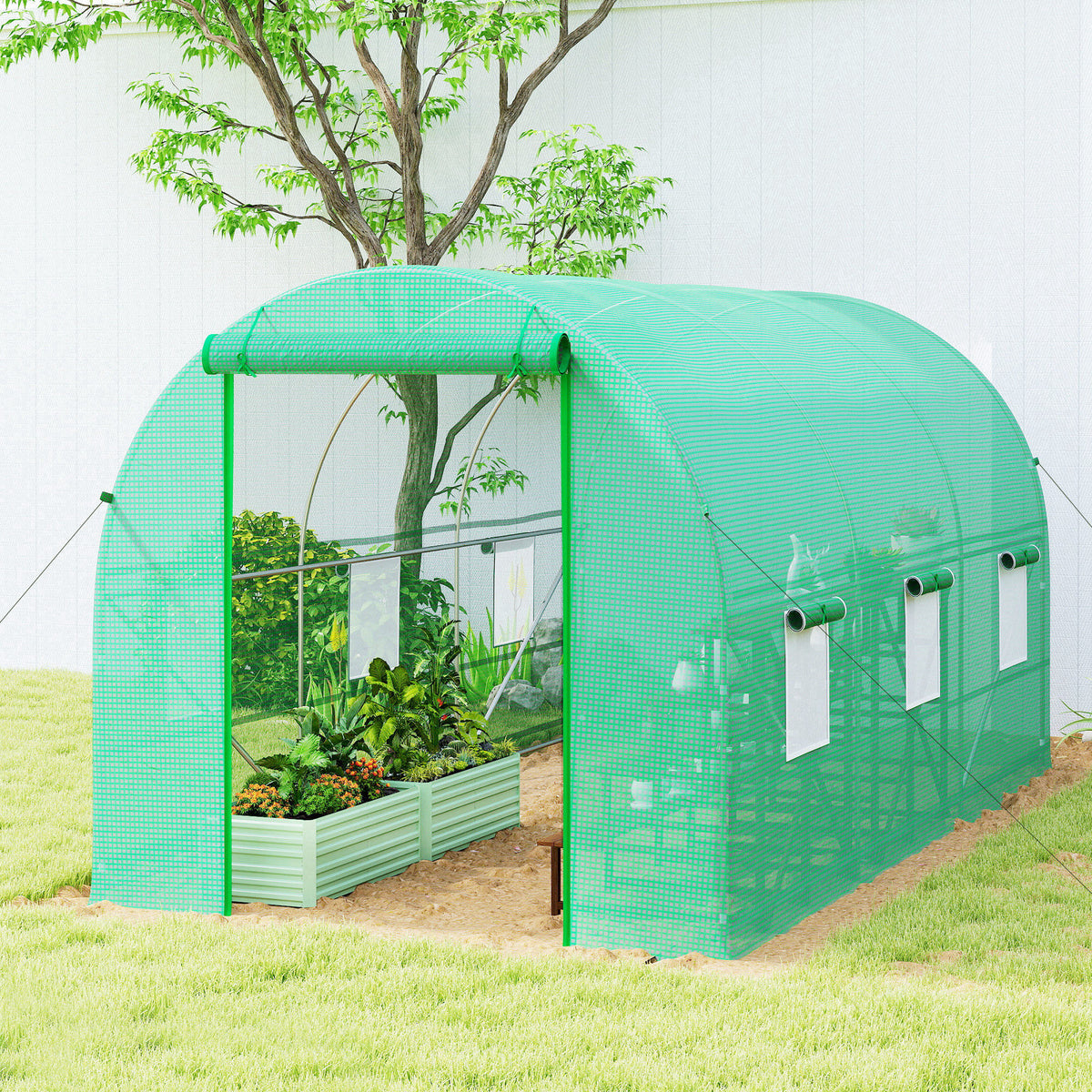 Invernadero De Túnel Con 6 Ventanas Outsunny 400x200x200 Cm Verde_4