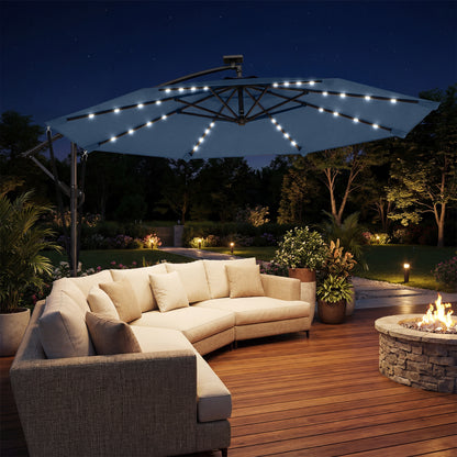 Parasol Excéntrico Outsunny Aluminio, Poliéster Azul Marino 380x345x256 Cm_1