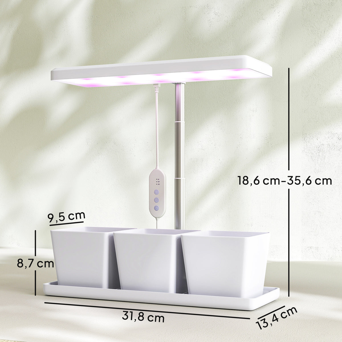 Luz Crecimiento Plantas Outsunny Pp, Aluminio Blanco 31.8x13.4x35.6 Cm 84h-425v90wt_2