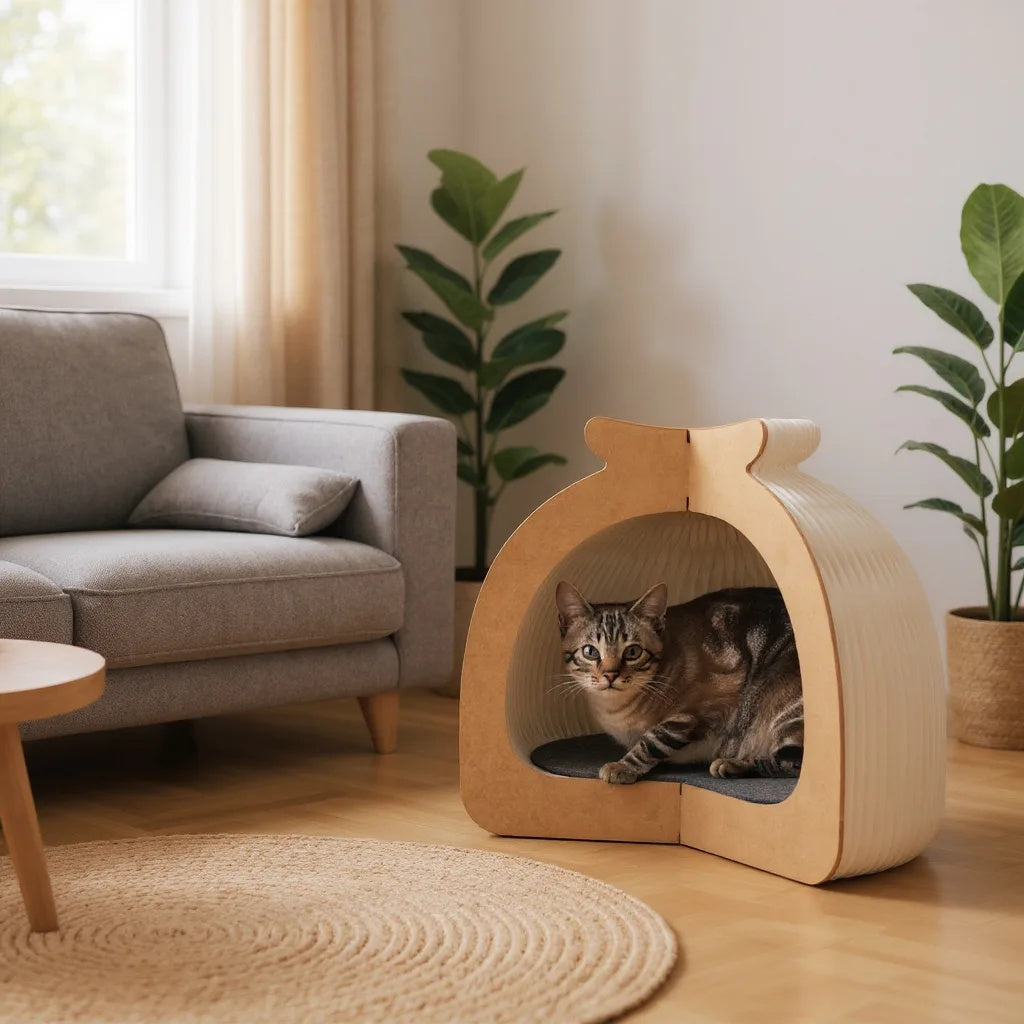 Cama Plegable Para Gatos Génova Con Estructura De Papel Kraft Y Cartón Reciclado Althea Living 49x44x35cm_4