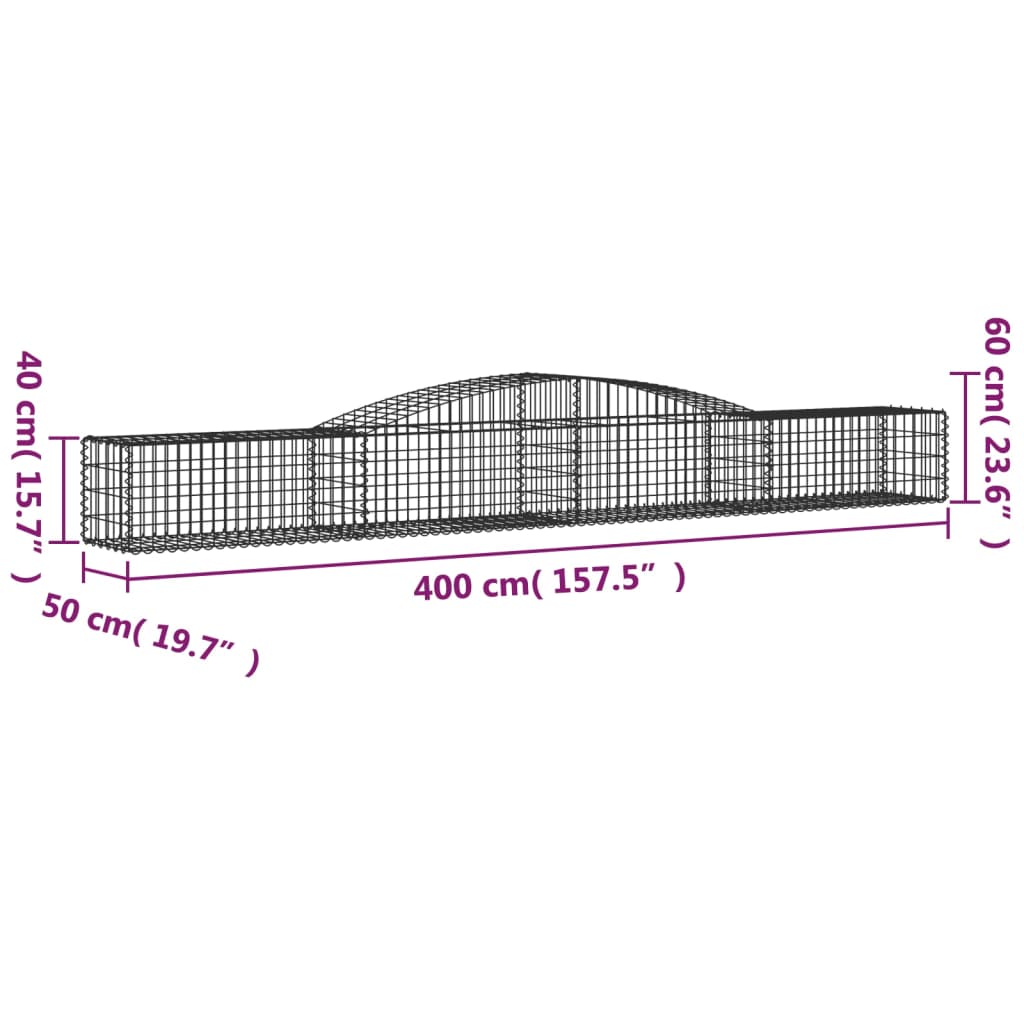 Cestas De Gaviones 20 Uds Forma De Arco Hierro 400x50x40/60 Cm_5