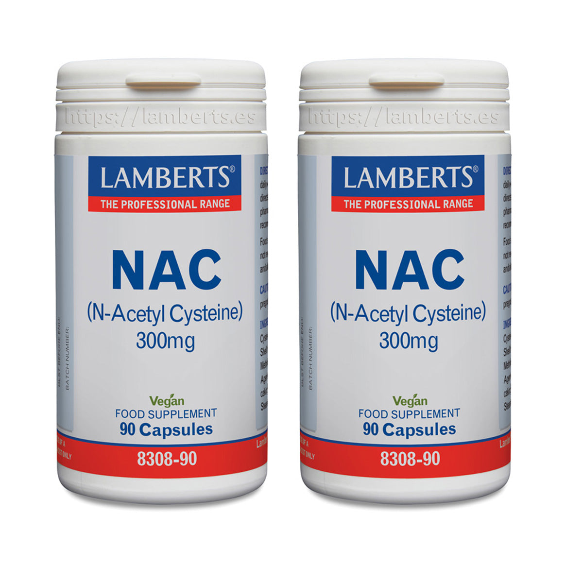 Pack 2x NAC (N-Acetil Cisteína) Lamberts 300 mg, 90 cápsulas