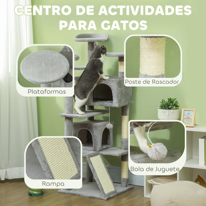 Pawhut Rascador Para Gatos Altura 138 Cm Con Postes De Sisal Hamacas Gris Claro_3