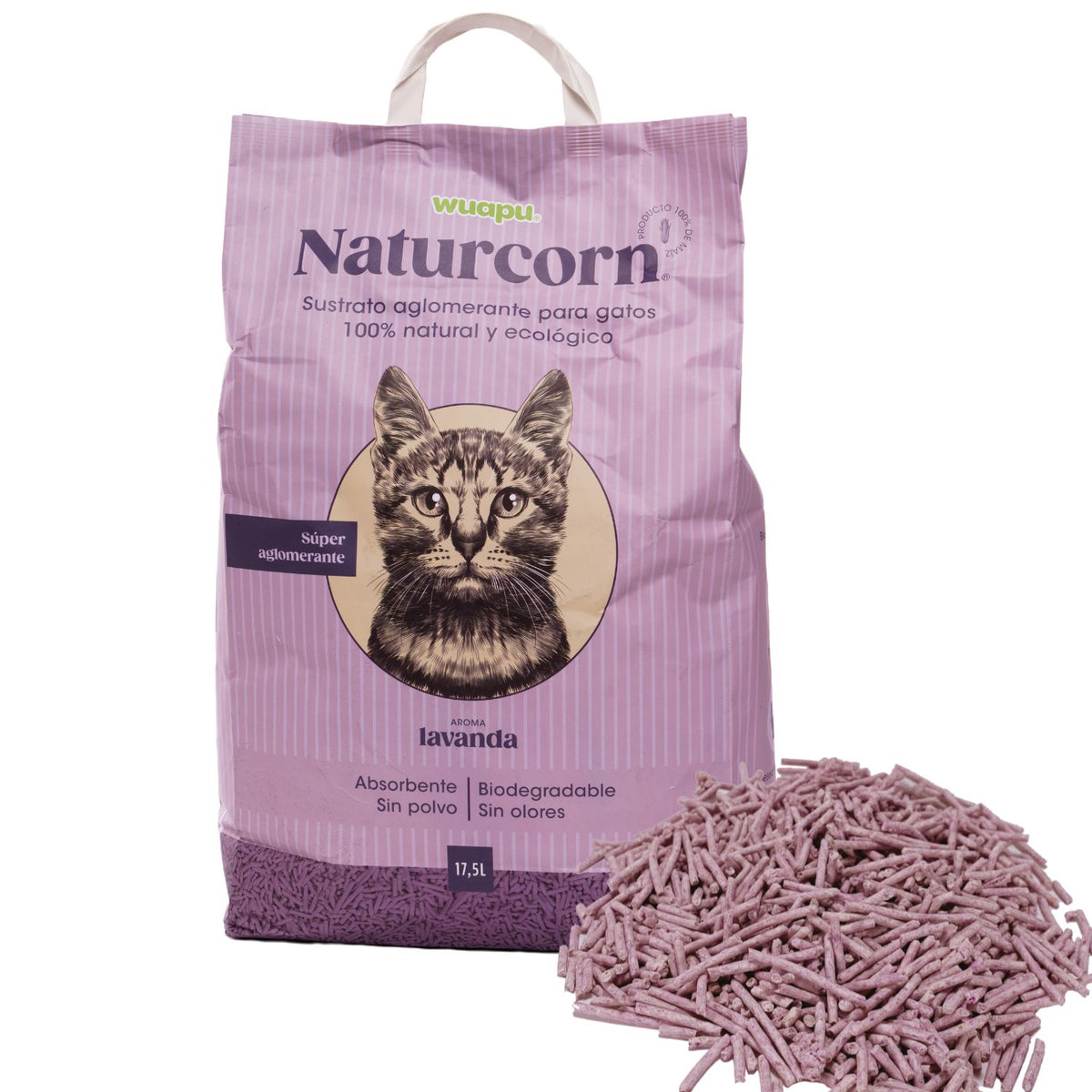 Sustrato Absorbente Wuapu Naturcorn Lavanda En Pelet Biodegradable Para Gato 3 Uds 17'5l_2