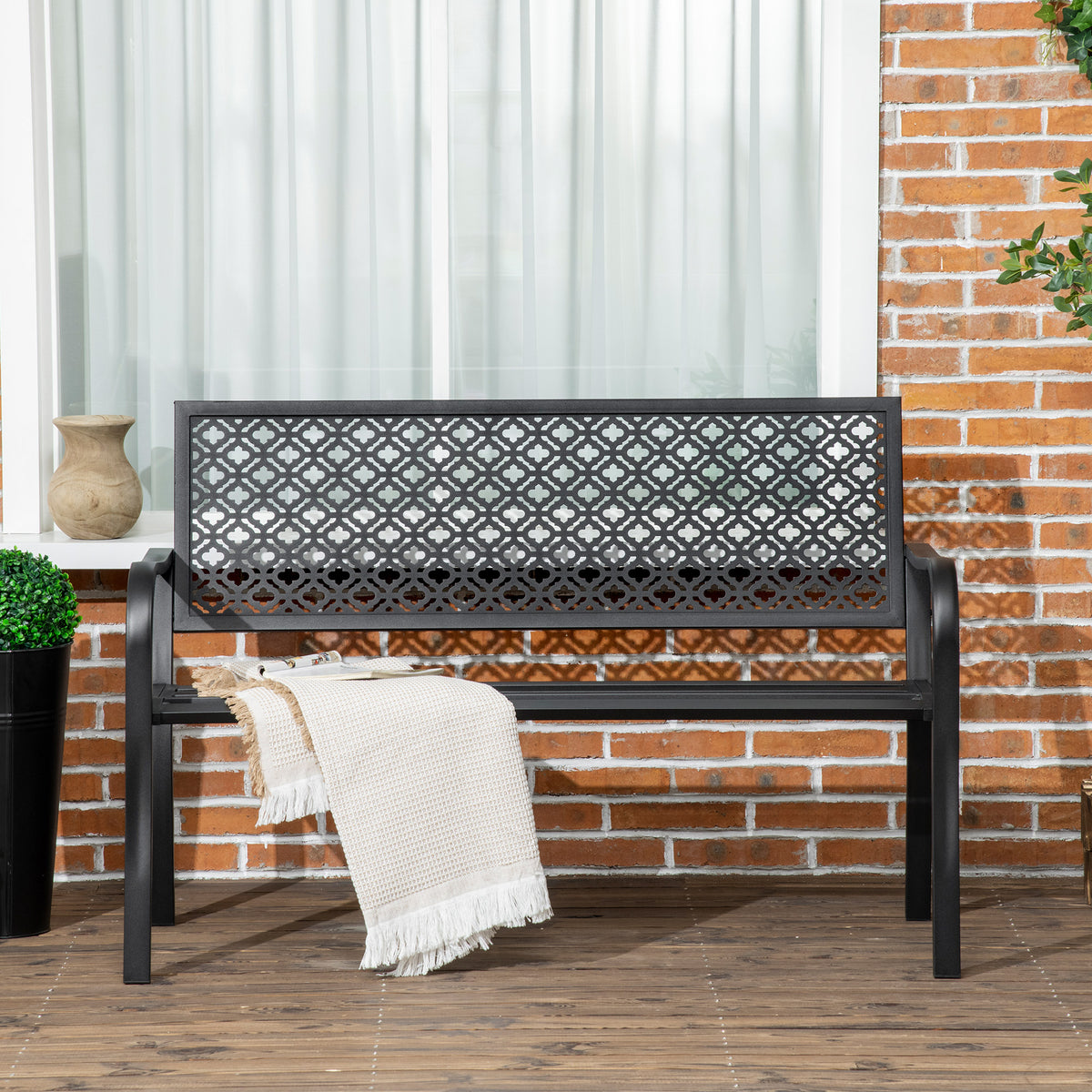 Banco De Jardín Outsunny Acero Negro 127x63x83 Cm_5